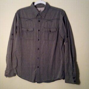 Helix Shirt Men M Button Up Long Sleeve Pockets Gray